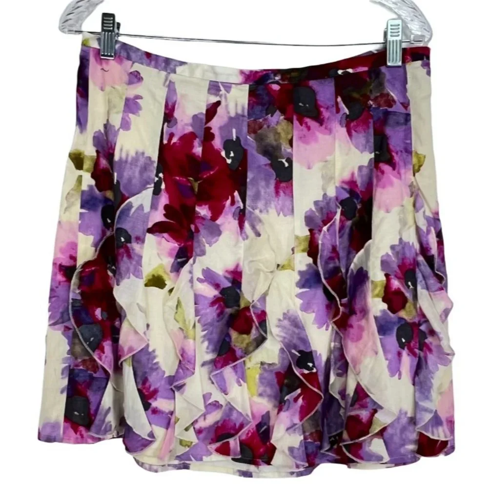 NWT Ann Taylor Loft SZ 6 Floral Mini Pleated Ruffle Skirt - Picture 1 of 5